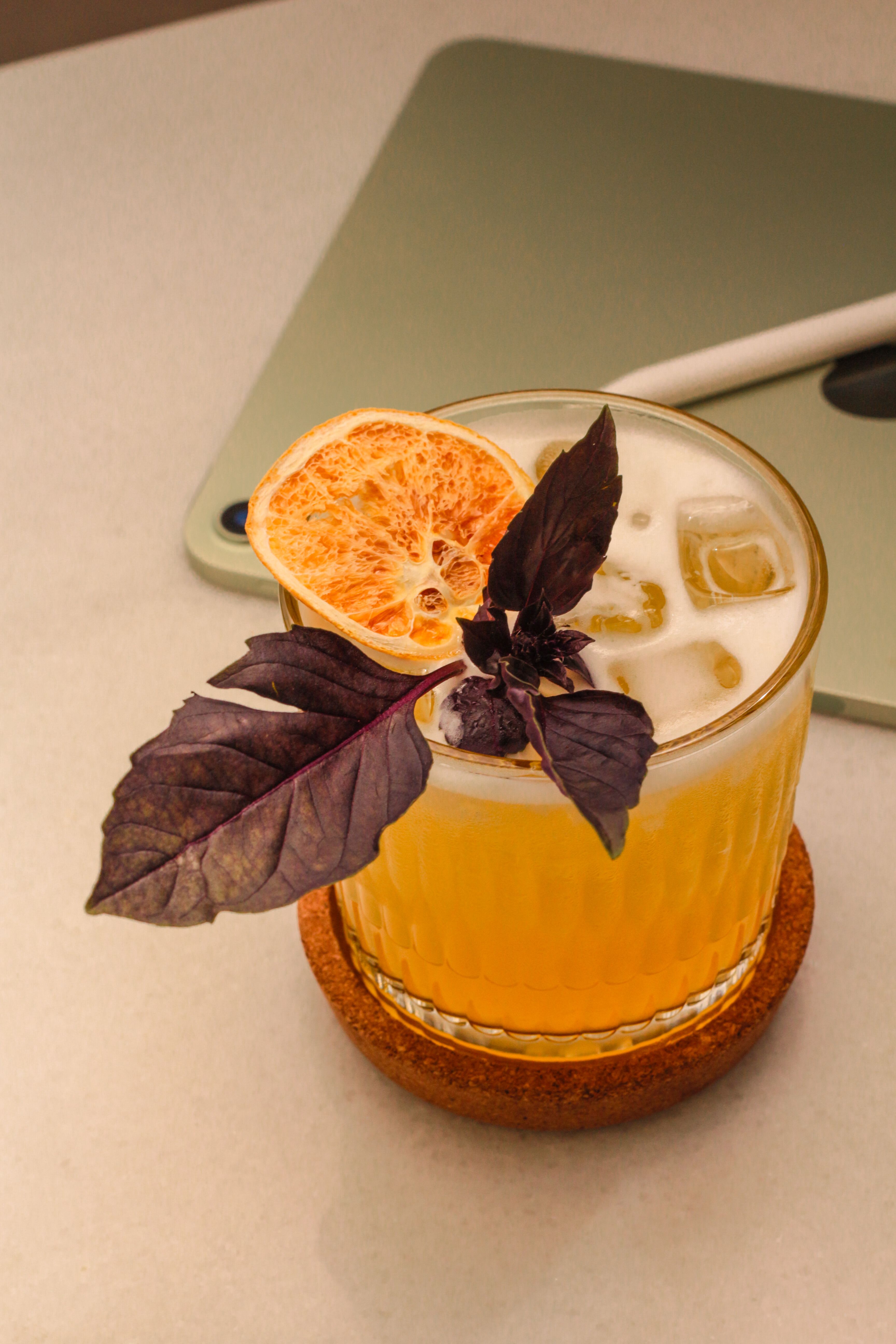 An alcohol-free citrus spritz with basil