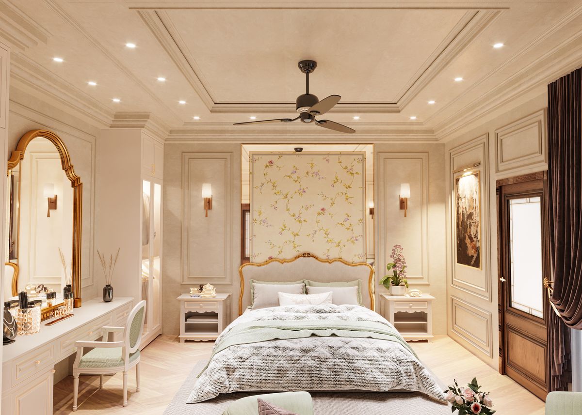 24. Wallpaper Paired with Statement Lighting