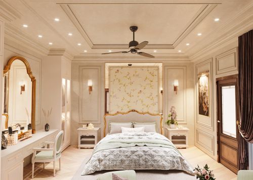 Free A beautifully designed luxurious bedroom with exquisite furniture and decor elements. Stock Photo