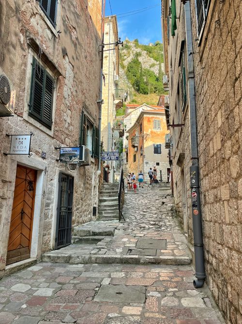 Free Explore a picturesque cobblestone street in the historic Old Town of Kotor, Montenegro. Stock Photo
