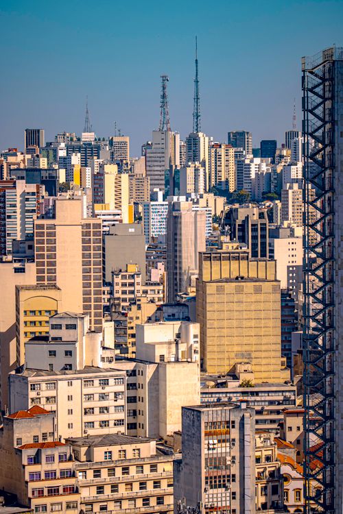 Free Stunning view of São Paulo's urban skyline with modern skyscrapers under clear blue skies. Stock Photo
