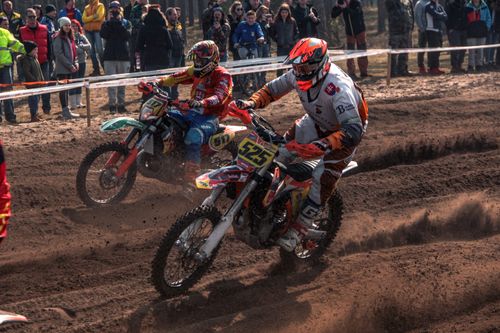 Free Dynamic motocross race capturing intense competition and speed in Slovakia. Stock Photo