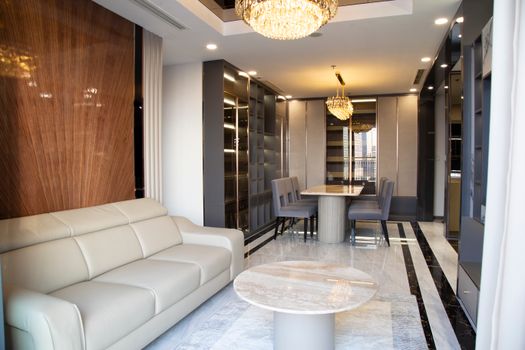 Elegant and modern apartment interior featuring luxurious design elements and contemporary furniture.