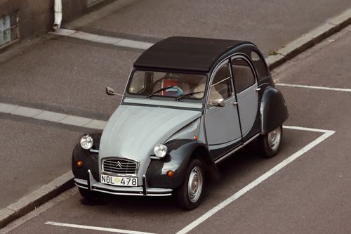 Free Aerial view of a vintage Citroën 2CV parked in Jönköping, Sweden. Stock Photo