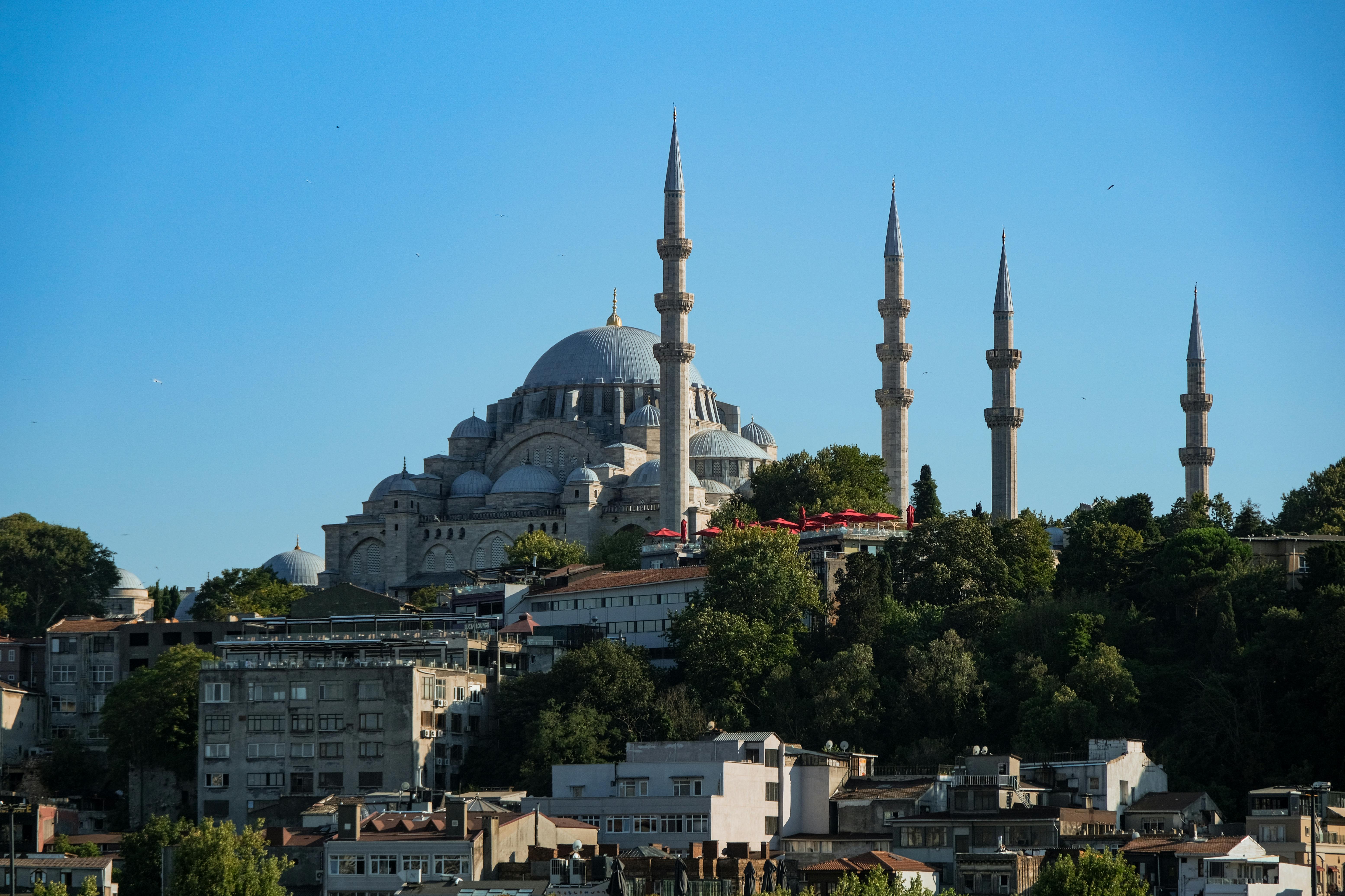 the blue mosque is seen from a distance