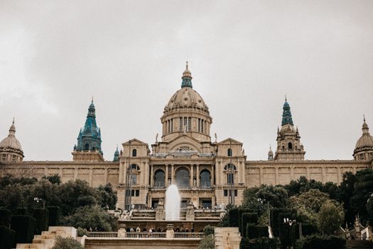 Breathtaking view of the National Palace and fountain in Barcelona, Spain.