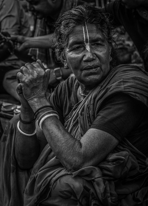 Free Striking black and white portrait of an elderly woman wearing traditional attire, reflecting cultural heritage. Stock Photo