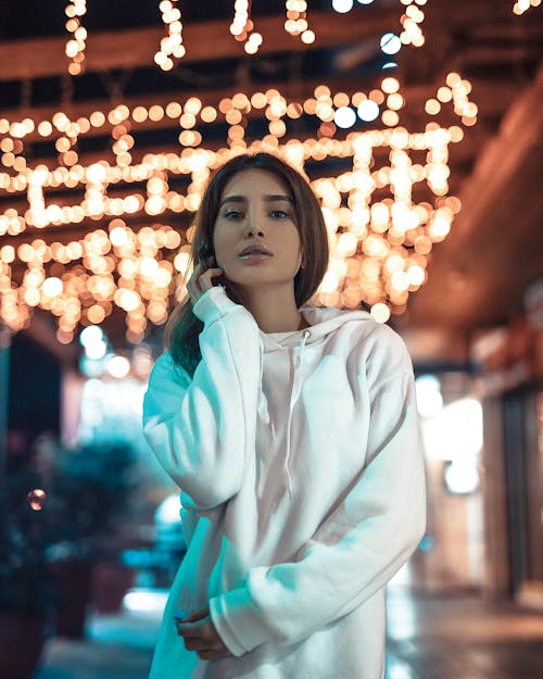 Woman Wearing White Hoodie Jacket