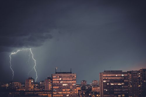Free Captivating view of lightning over Zagreb's cityscape at night. Stock Photo