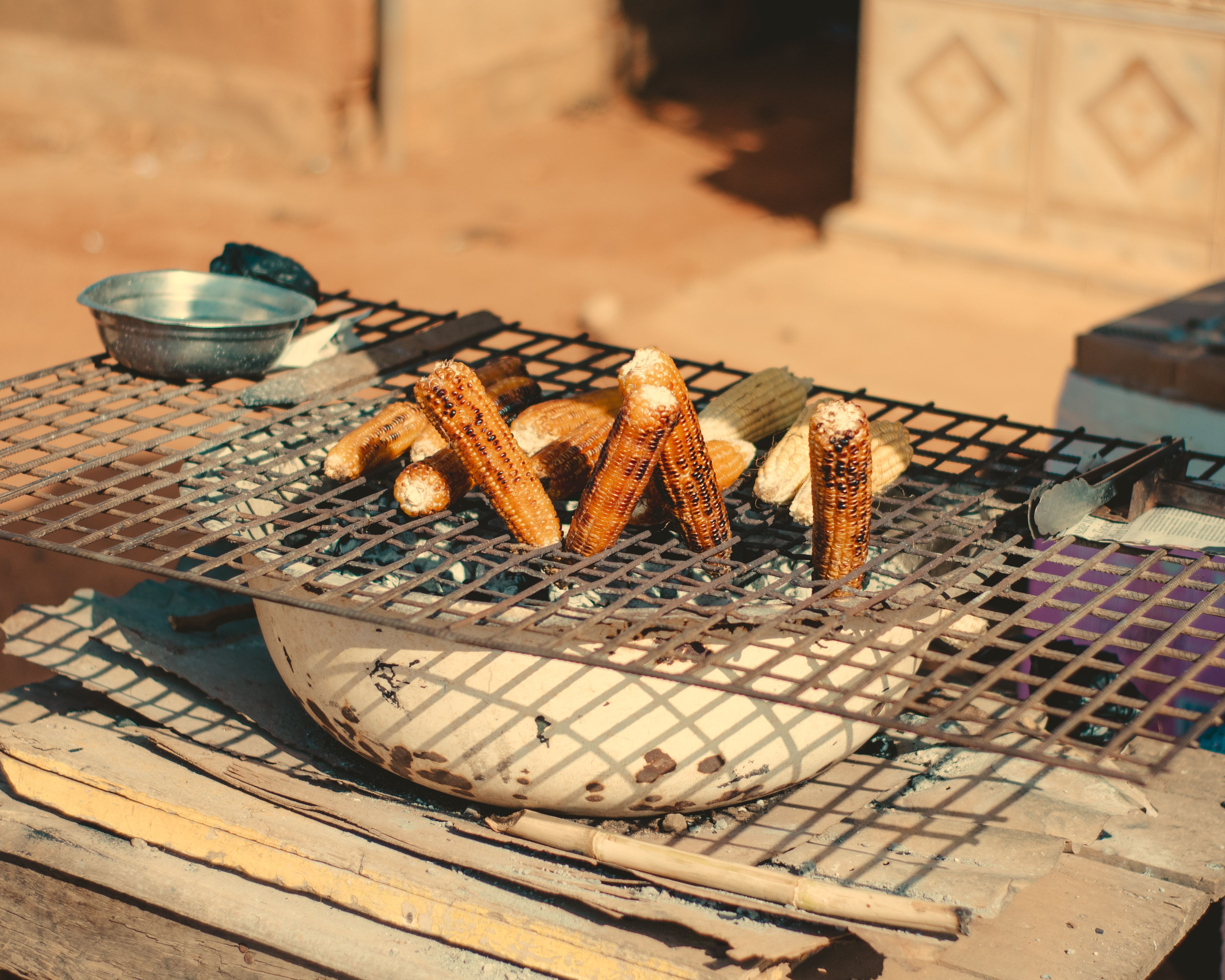 Street food market in Ho, Ghana, with local dishes