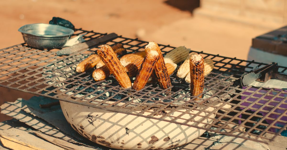 Street food market in Ho, Ghana, with local dishes