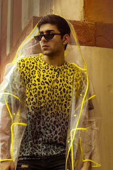 男子身穿黄色豹纹衬衫，戴着墨镜，浑身散发着时尚与态度