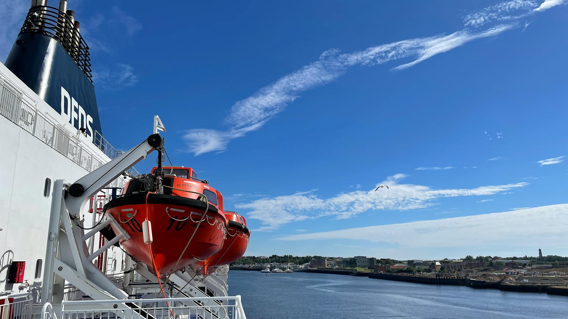 A cruise ship docked on the Tyne River offers stunning views of Tyne and Wear, England.