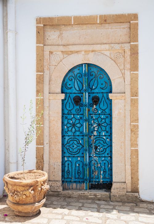Free Elegant blue door with ornate design in Carthage, showcasing traditional Tunisian architecture. Stock Photo