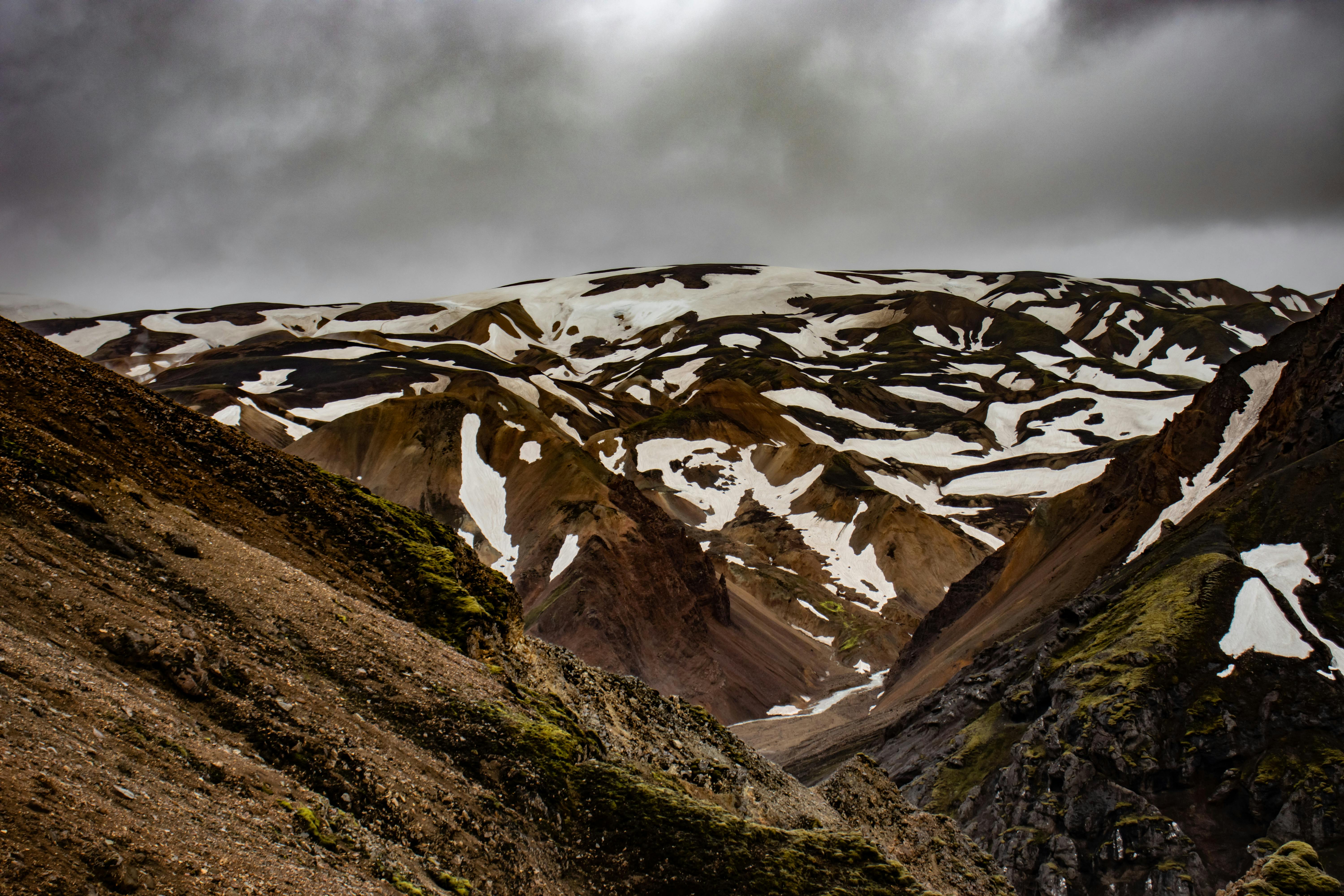 majestic mountains of landmannalaugar icelandic colorful mountains in snow