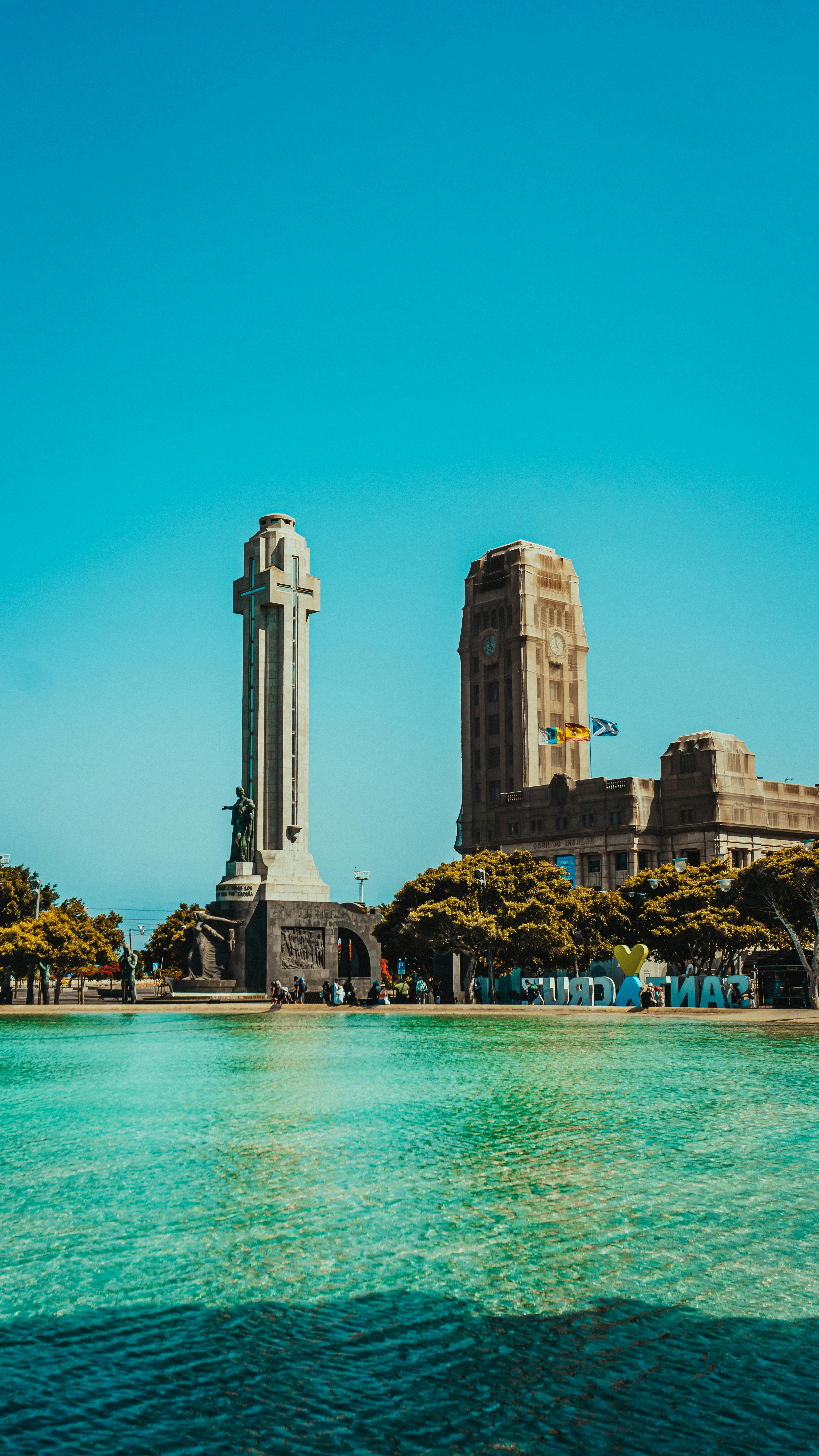 a view of a city with a large monument in the middle