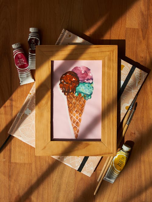 Free Wooden Frame With Photo Of Ice Cream  Stock Photo