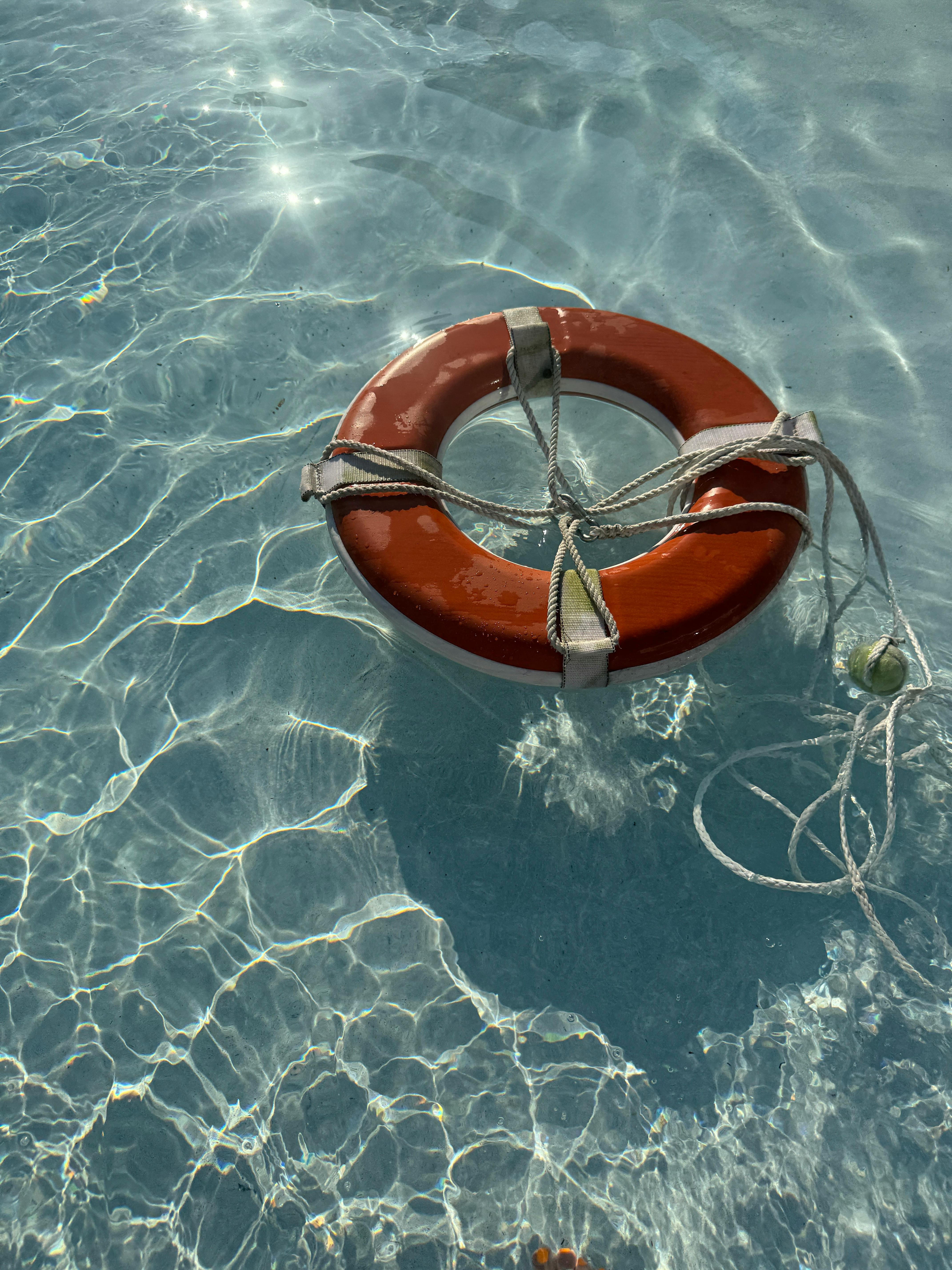 a life preserver floating in a pool