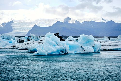 Free Breathtaking view of blue icebergs in Jökulsárlón Glacier Lagoon, Iceland. Stock Photo