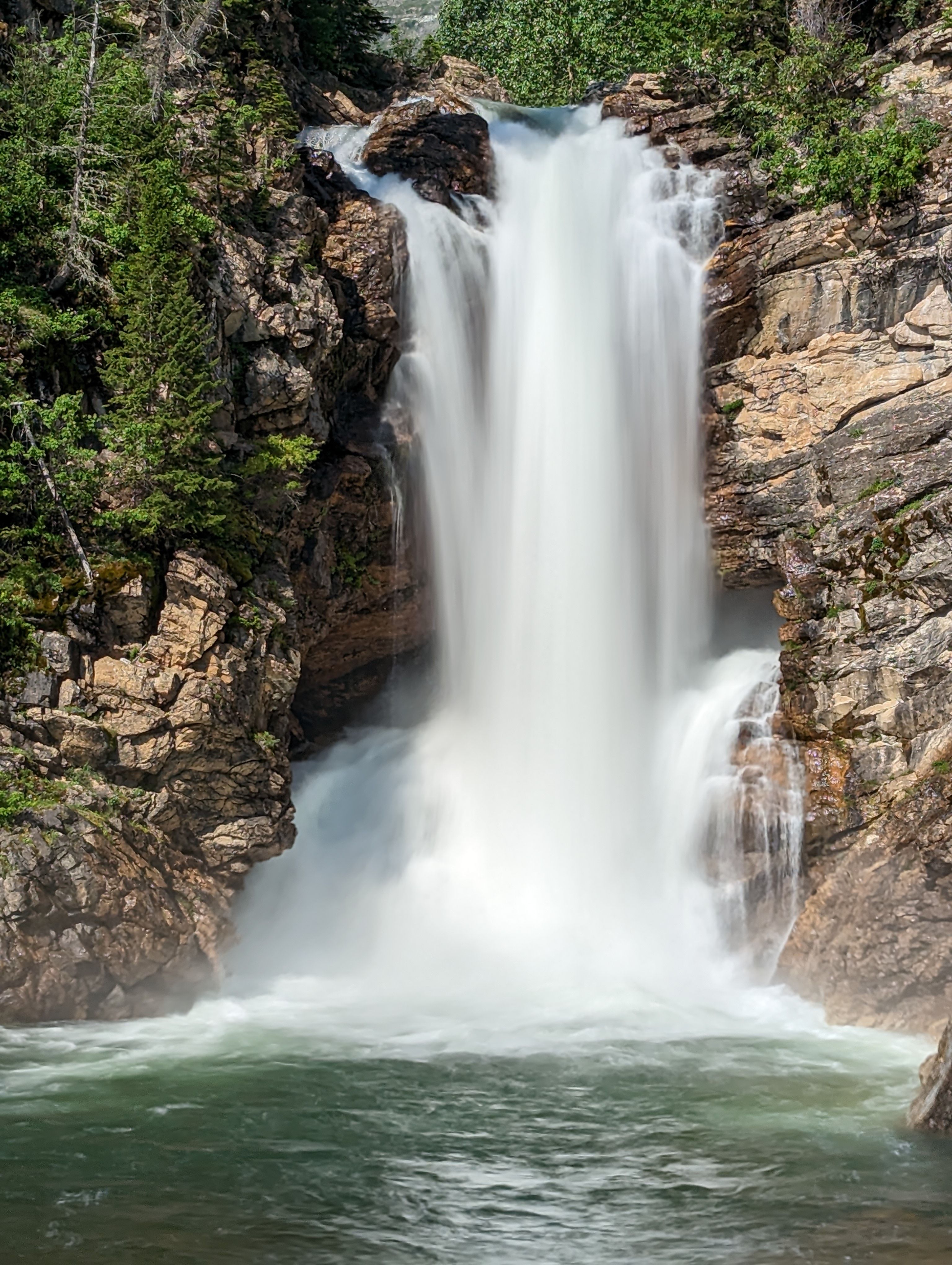 A waterfall is shown in the middle of a forest · Free Stock Photo