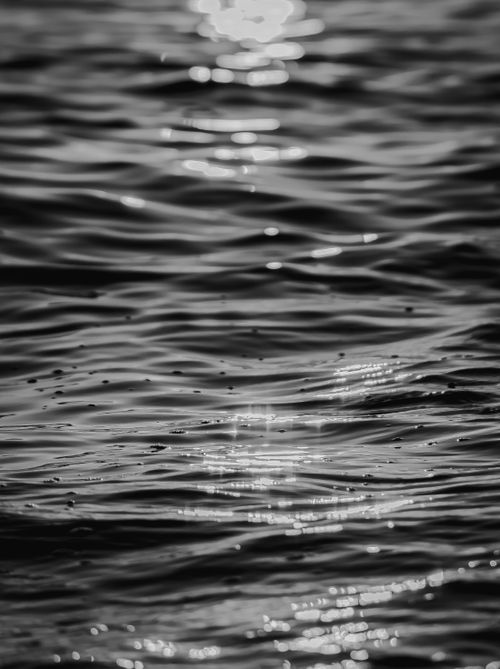 Free Artistic black and white photograph of rippling water with sunlight reflection creating abstract patterns. Stock Photo