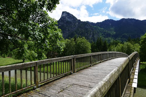 бесплатная Деревянный мост у гор Стоковое фото