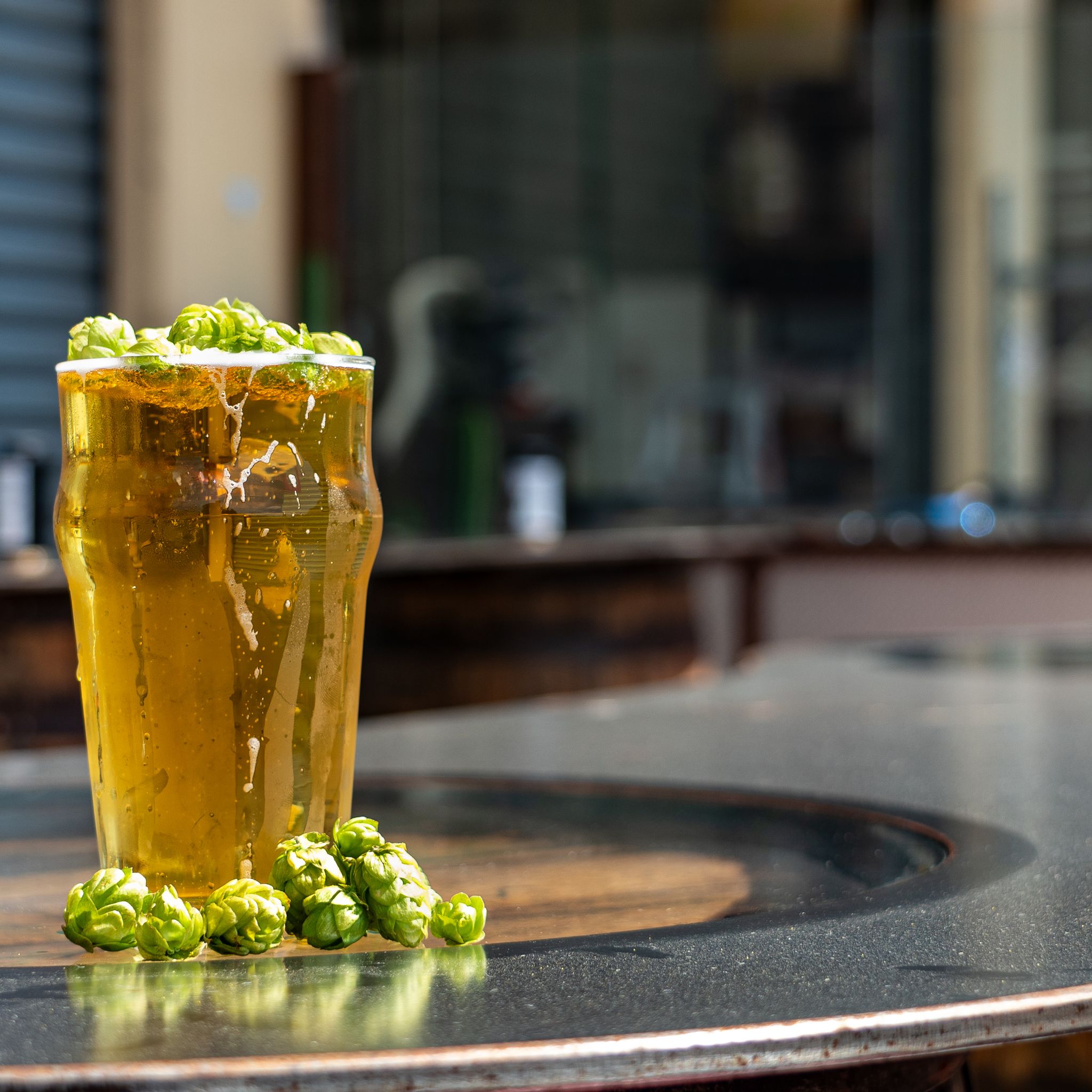Beer being poured from a tap at the brewery
