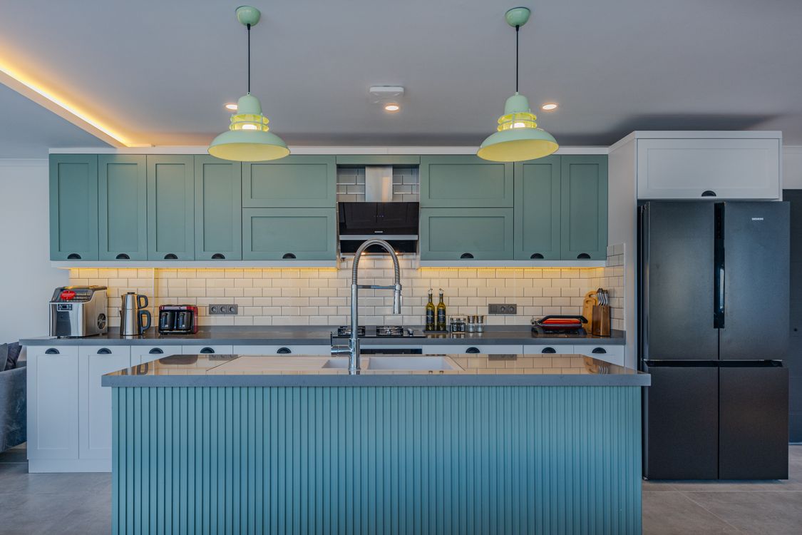 Modern kitchen with bold colors