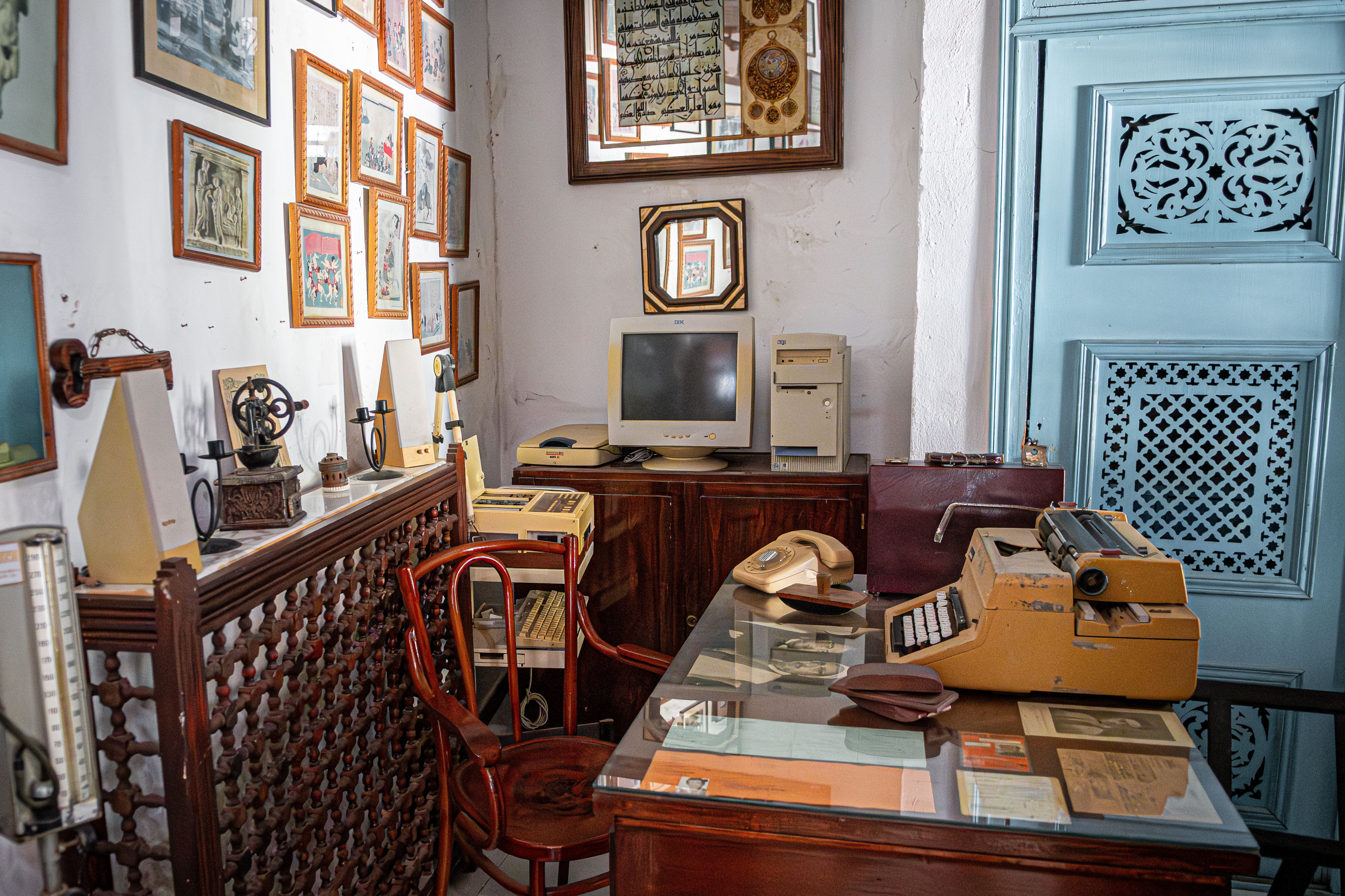 An antique-style office room featuring vintage furniture and decor in Carthage, Tunisia.
