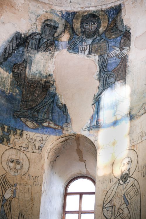 Free Explore an artistic fresco depicting saints in a historic Armenian chapel. Stock Photo