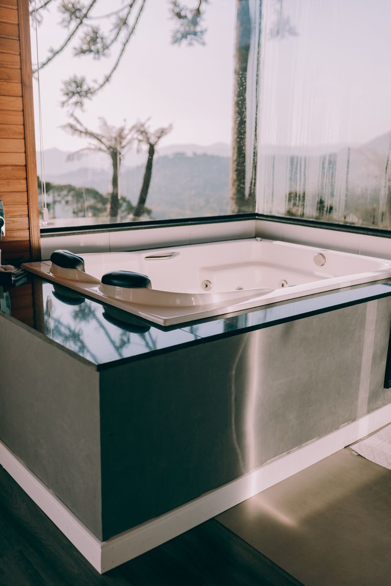 Freestanding bathtub with a scenic view