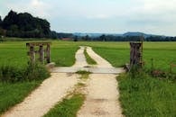 一条宁静的乡村小径穿过郁郁葱葱的田野，是完美的自然避世之地