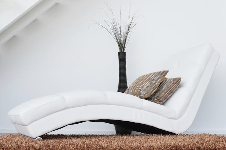 Two Pillows On White Leather Fainting Couch