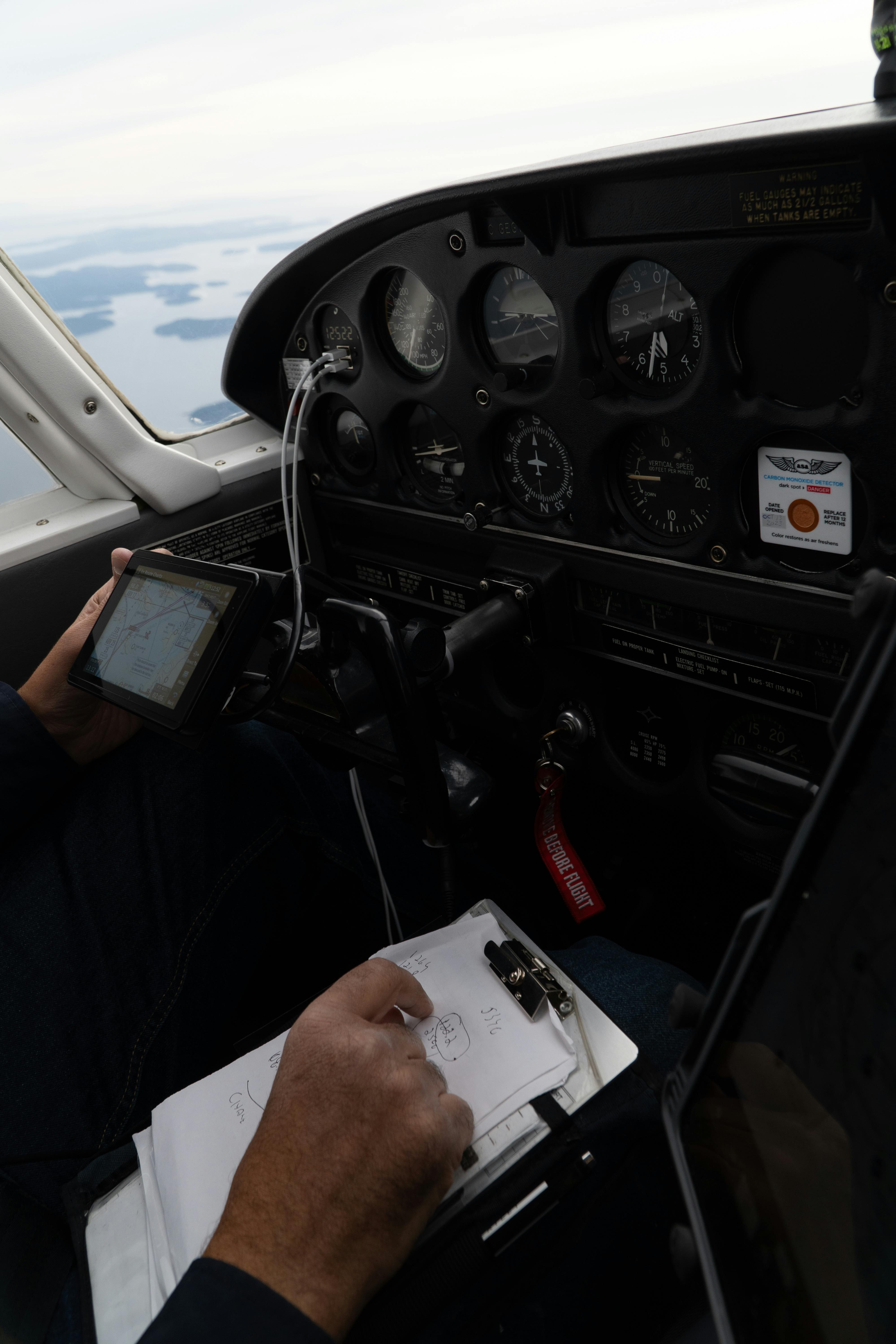Small training aircraft in flight during private pilot licence lesson