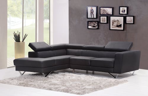 Free Black Fabric Sectional Sofa Near Glass Window Stock Photo