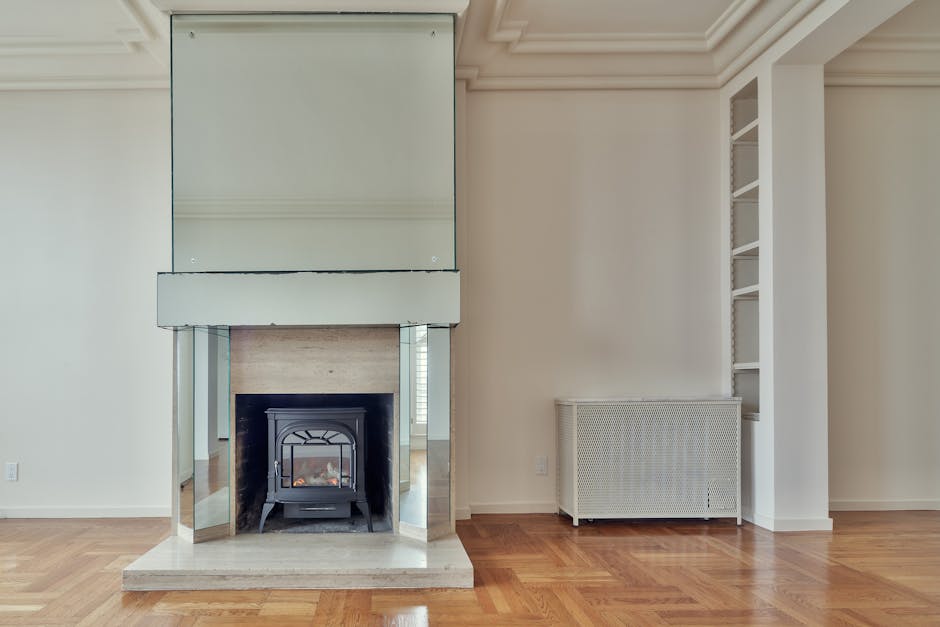 empty clean living room with fireplace