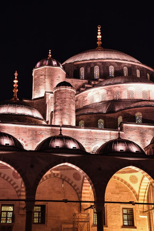 Free Stunning view of the iconic Hagia Sophia illuminated at night in Istanbul, showcasing its architectural grandeur. Stock Photo