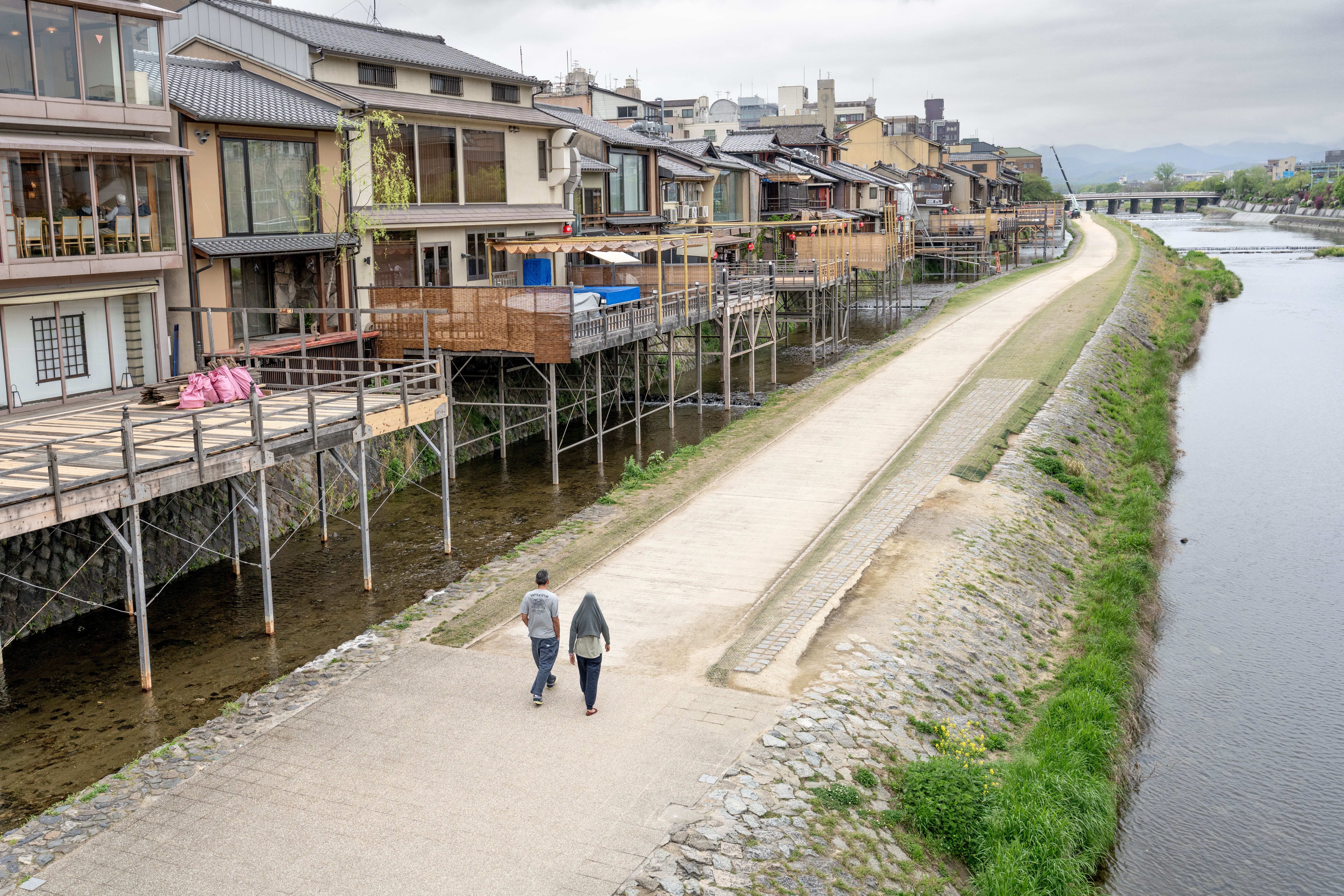 A peaceful riverside walkway