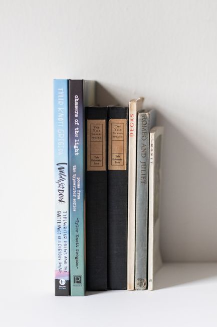 Variety of book spines arranged vertically on a shelf, showcasing classic and contemporary titles.