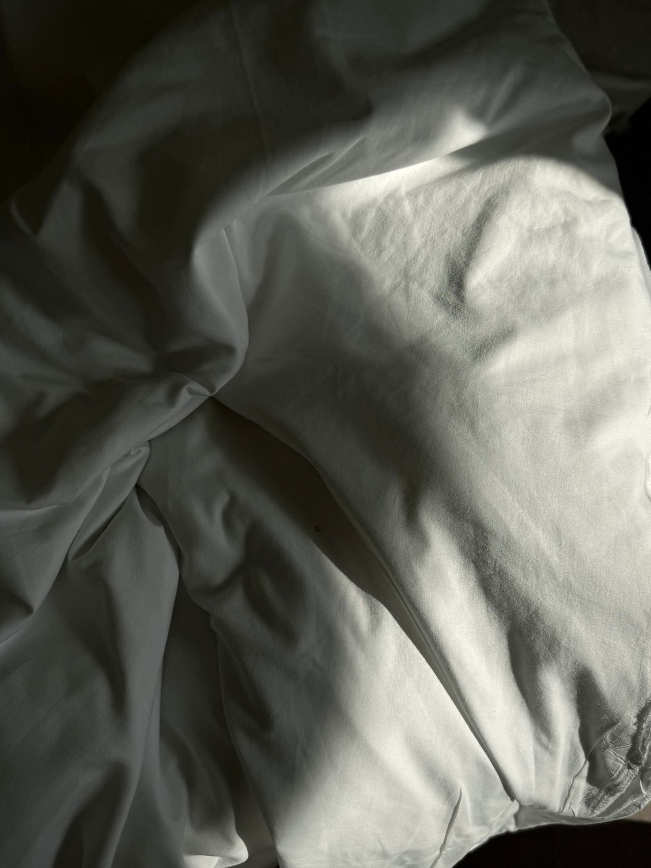 White bedding glowing in morning sun rays
