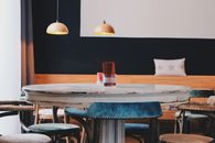 Round White Wooden Table and Chairs