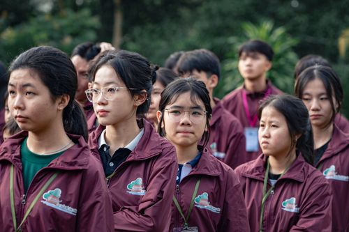 Free A group of students standing outdoors wearing matching uniforms, focusing intently. Stock Photo