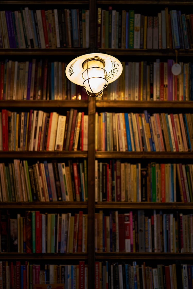 Light Bulb Beside Books On Shelf