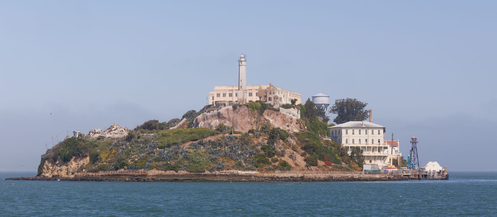 Scenic view of Alcatraz Island featuring the historic lighthouse in San Francisco.