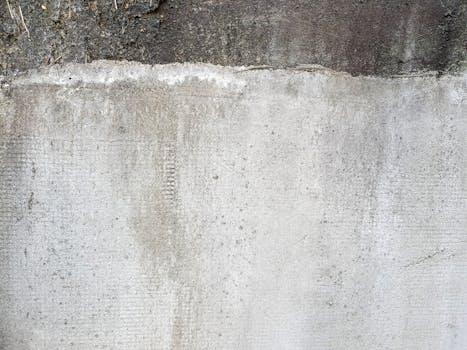 Detailed view of a rough, gray concrete wall, showcasing unique texture and stucco-like surface.