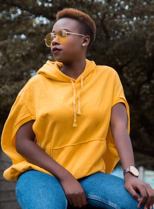 Woman Wearing Yellow Hoodie