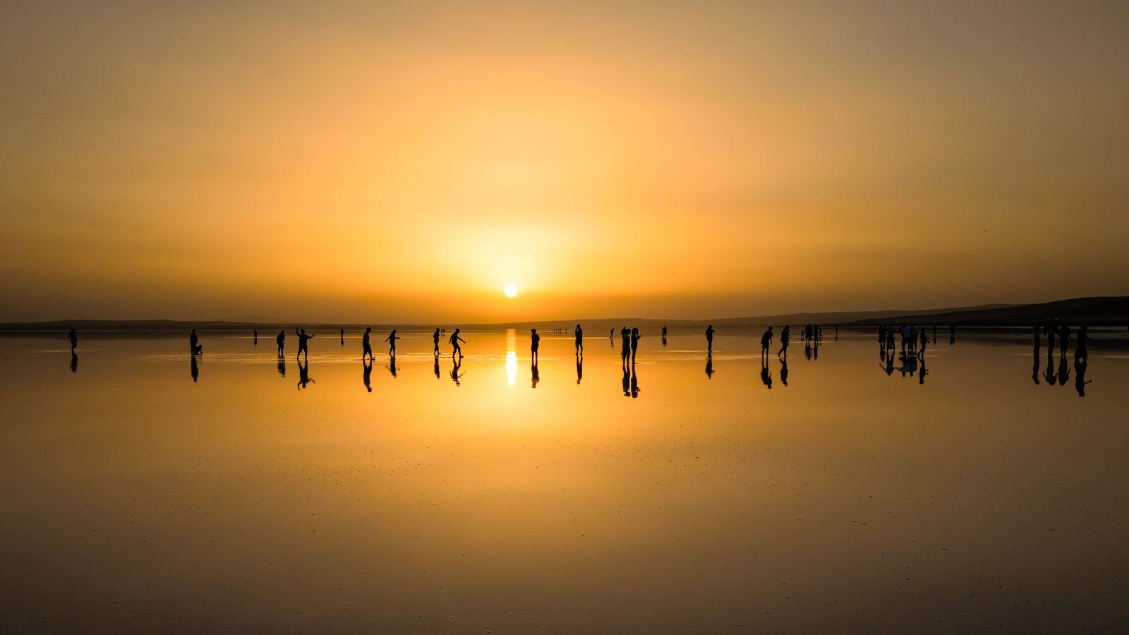 A sunset over a body of water with wooden posts, Djibouti