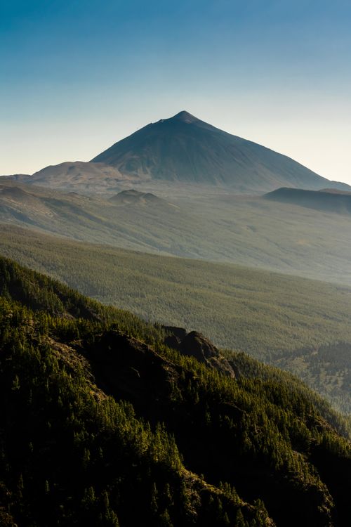 Free Breathtaking view of Mount Teide, Tenerife with lush greenery and clear sky. Stock Photo
