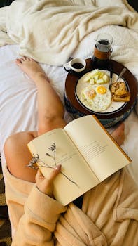 Relaxing morning with a book, breakfast, and coffee in Garopaba, Brazil.