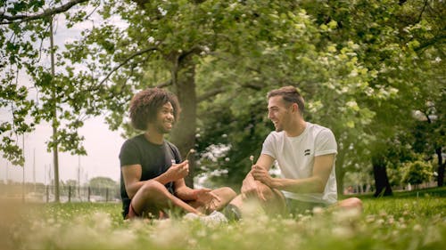 Deux Hommes Assis Sur L'herbe